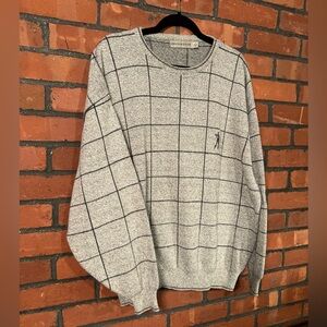 Shenandoah Men's XXL Gray Check Knit Pullover Sweater Embroidered